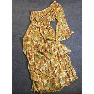 Flying Tomato Maxi Dress Floral One Shoulder Ruffle Yellow Orange Green M